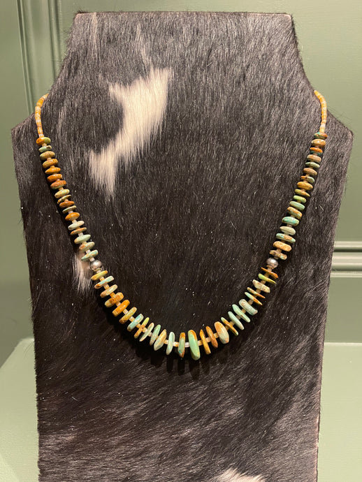 22 Inch Yellow & Turquoise Graduated Necklace with Sterling Silver Pearls