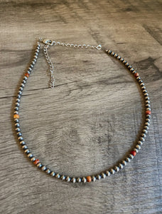 4mm & Spiny Oyster Navajo Pearl Necklace