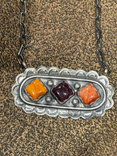 Native-Made Orange & Purple Spiny Oyster 3 Stone Bar Necklace – Sterling Silver – Cordell Platero
