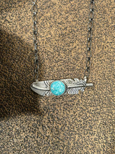 Native-Made White Water Turquoise Sterling Silver Feather Necklace – Stamped KM