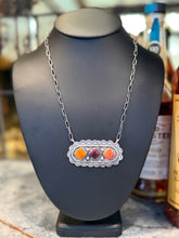 Native-Made Orange & Purple Spiny Oyster 3 Stone Bar Necklace – Sterling Silver – Cordell Platero