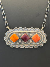 Native-Made Orange & Purple Spiny Oyster 3 Stone Bar Necklace – Sterling Silver – Cordell Platero