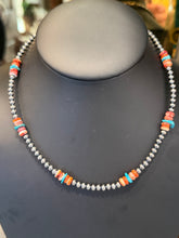 Sterling Silver Pearl Necklace with Orange Spiny Sleeping Beauty Turquoise Chips – 14.5”