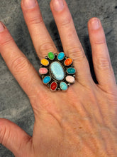 Rainbow Multi-Stone Adjustable Ring | Native Made Sterling Silver (Size 7+)