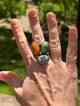 3 Stone Adjustable Ring | Orange Spiny, Sonoran Gold & Golden Hills | Native-Made Sterling Silver