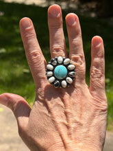 White Buffalo & Turquoise Cluster Adjustable Ring