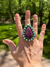 Purple Spiny & Turquoise Statement Ring – Adjustable