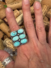 6-Stone Turquoise Adjustable Ring | Native Made Sterling Silver | Stamped L Ramone