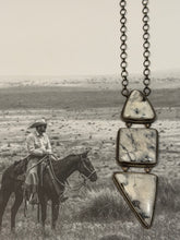 White Buffalo Lariat Necklace | 3 Stone Sterling Silver | Native Made Stamped P Skeets