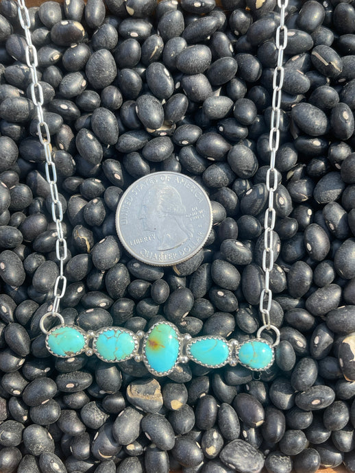 Kingman Turquoise 5 Stone Bar Necklace