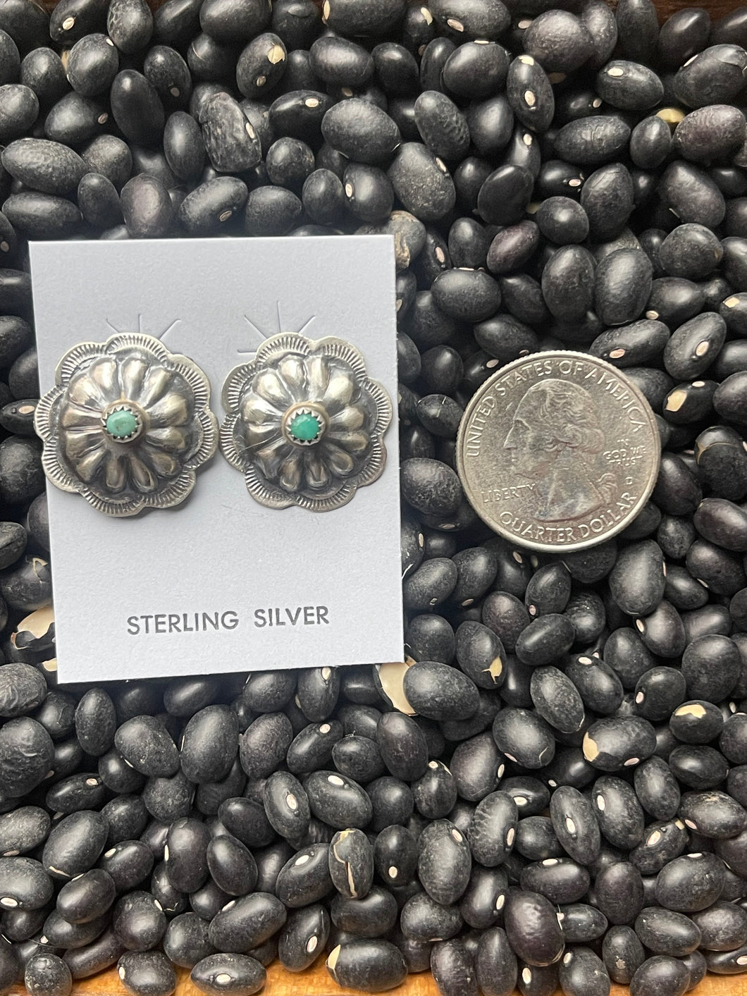 Sterling Silver Concho Post Earrings with Turquoise
