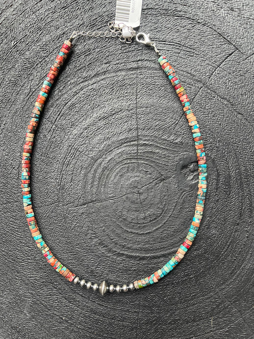 Sterling Silver Pearls choker and Pink and blue sea sediment Heishi
