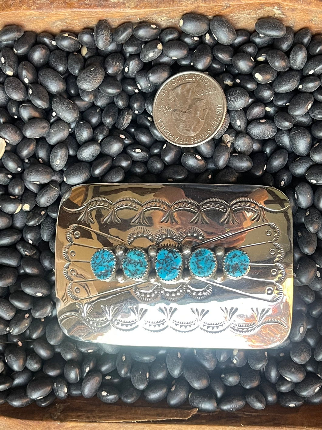 Stamped Sterling Silver and Turquoise Belt Buckle by Jolene Begay - 3