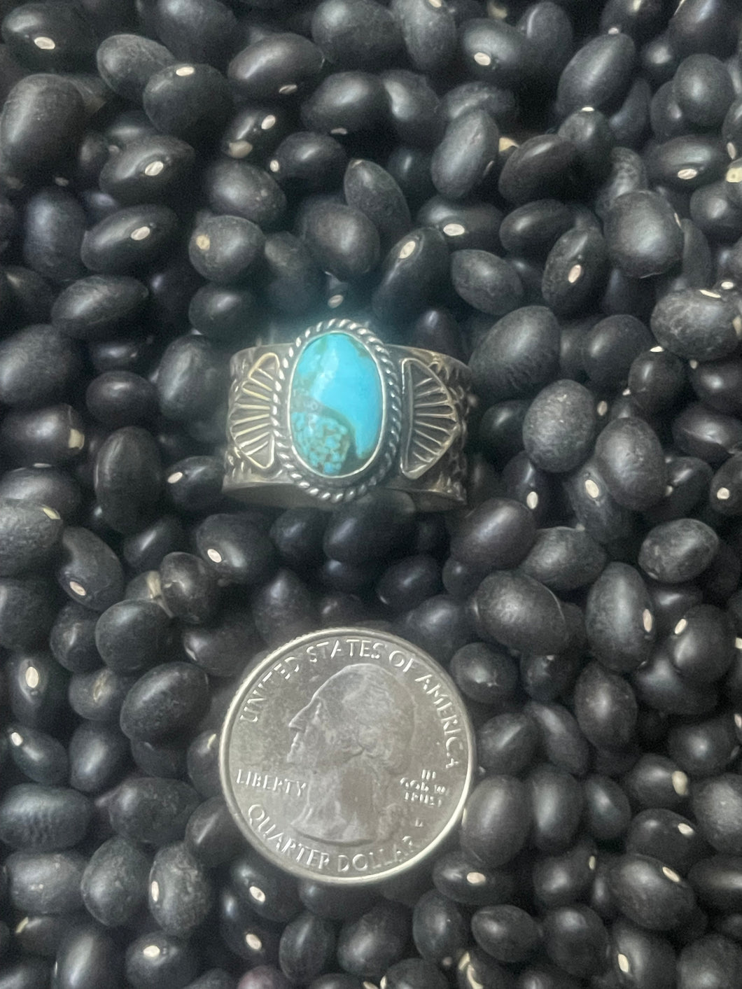 Sunshine Reeves Turquoise and Cigar Band Ring Size 10