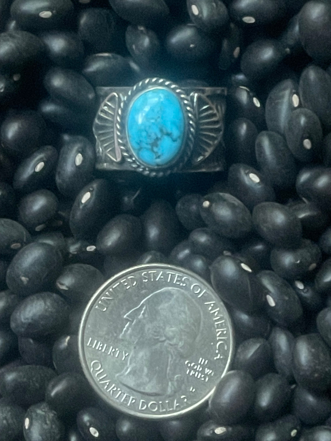Sunshine Reeves Turquoise and Cigar Band Ring Size 7 3/4