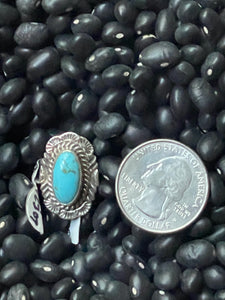 Blue Turquoise Stamped Sterling Silver Ring by Priscilla Smith - Size 7