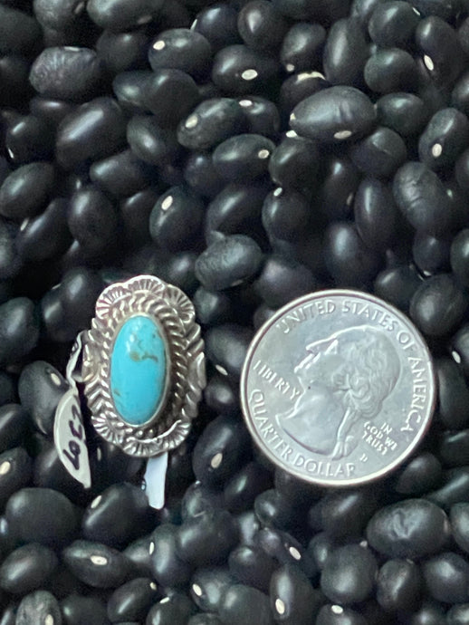 Blue Turquoise Stamped Sterling Silver Ring by Priscilla Smith - Size 7