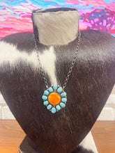 Orange Spiny and Turquoise Pendant Necklace Native Made