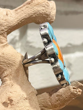Orange Spiny and Turquoise Pendant Cluster Ring Adjustable Native Made