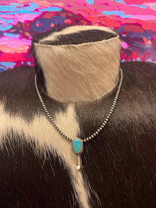 Turquoise Blossom and 3mm Pearl Necklace