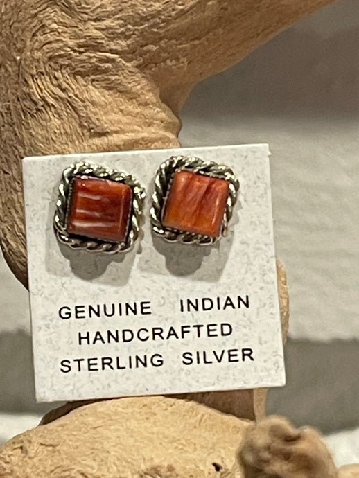 Orange Spiny Square Stud Earrings