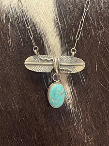 Turquoise Dangle Feather Necklace