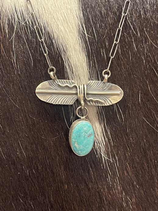 Turquoise Dangle Feather Necklace