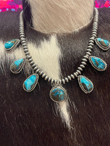 Blue Moon Saucer Statement Necklace and Earrings