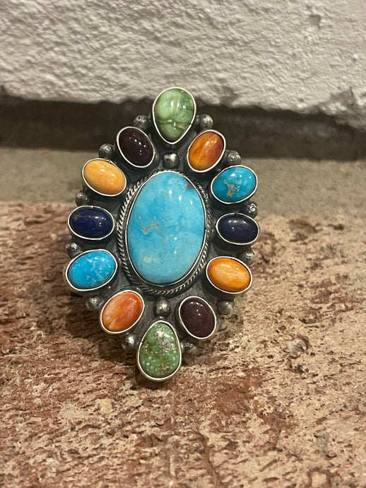 Travis J Rainbow Cluster Ring Adjustable