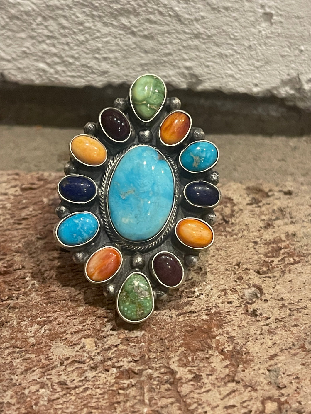 Travis J Rainbow Cluster Ring Adjustable