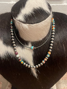 14-Inch Sterling Silver Pearl & Mojave Bead Choker