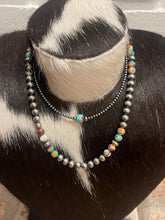 Mohave Turquoise Mix & Sterling Silver Necklace – 8 mm Beads – 19 Inch + Extender