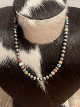 Mohave Turquoise Mix & Sterling Silver Necklace – 8 mm Beads – 19 Inch + Extender