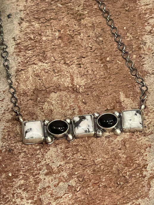 White Buffalo & Black Onyx Bar Necklace Native Made
