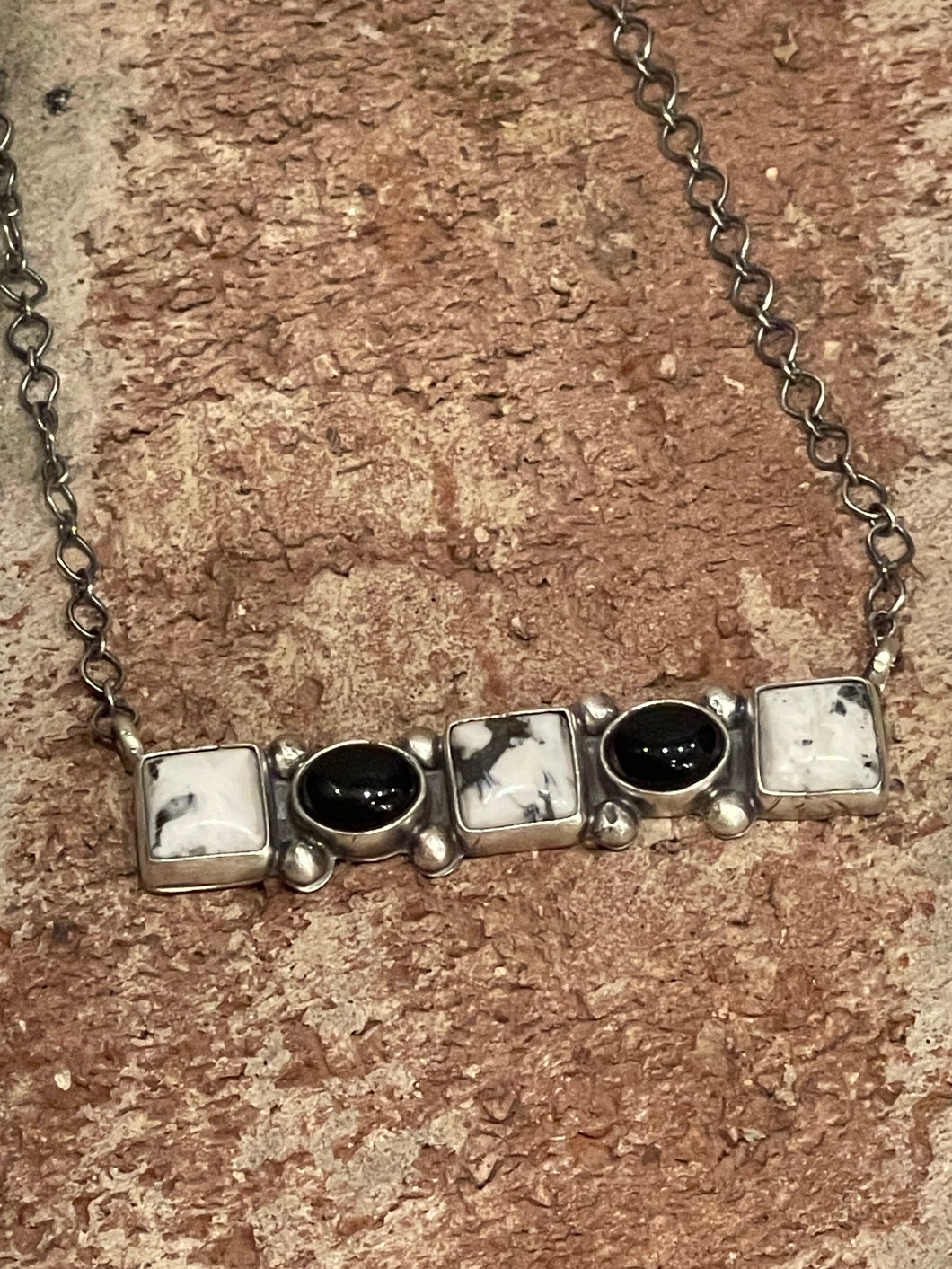 White Buffalo & Black Onyx Bar Necklace Native Made