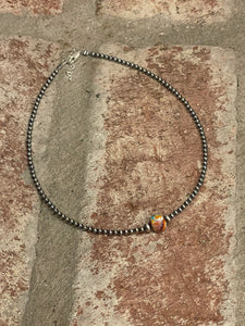 14-Inch Sterling Silver Pearl & Mojave Bead Choker