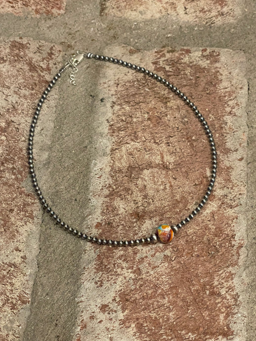 14-Inch Sterling Silver Pearl & Mojave Bead Choker