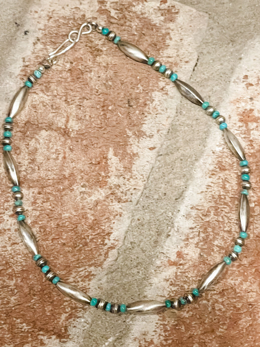 Robert Jonson Melon Beads with Kingman Turquoise Navajo Pearl Necklace