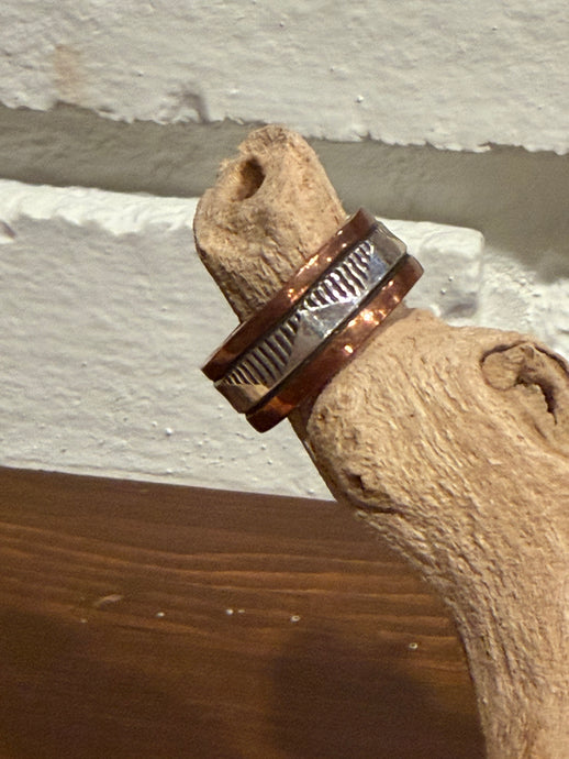 Copper & Silver Cigar Band Ring Size 8