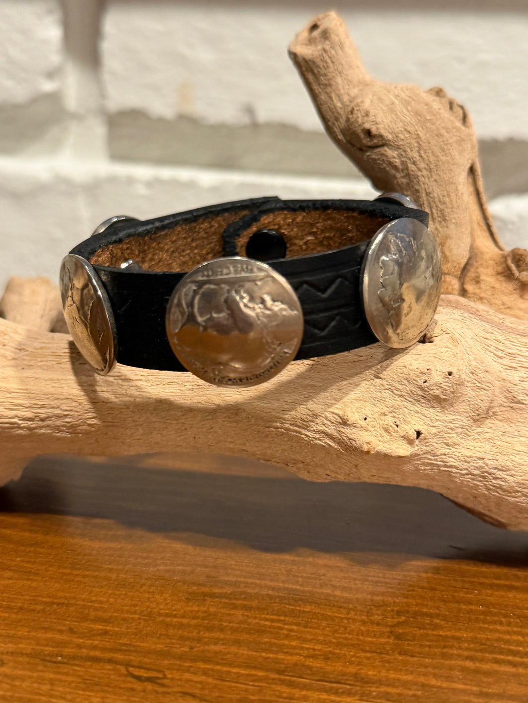 Leather Buffalo Nickel Snap Cuff Black