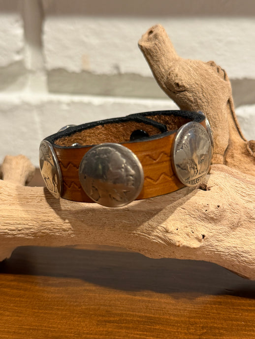 Leather Buffalo Nickel Snap Cuff Brown
