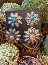 Turquoise &amp; Orange Spiny Concho Dangle Earrings – Handmade Sterling Silver by Robert Johnson
