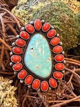 Red Coral & Turquoise Cluster Statement Ring – Handmade Sterling Silver by Darrin Livingston