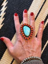 Red Coral & Turquoise Cluster Statement Ring – Handmade Sterling Silver by Darrin Livingston