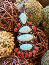 Red Coral & Turquoise Cluster Pendant – Handmade Sterling Silver by Bobby Johnson