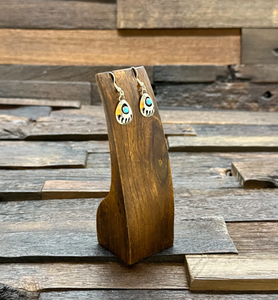 Turquoise Bear Paw Sterling Silver Shadowbox Hook Earrings by Janice Spencer
