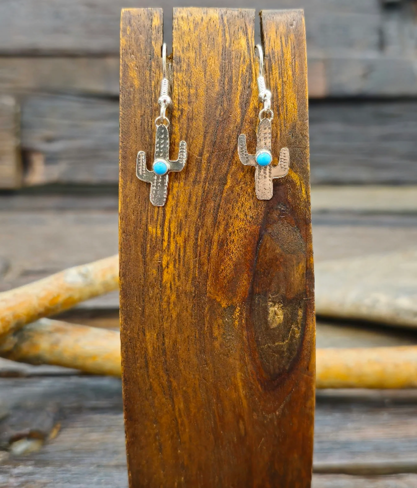 Mini Turquoise Cactus Earrings by Lucille Platero
