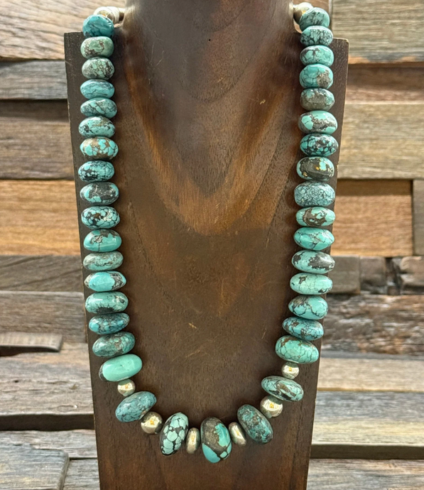 Turquoise and Sterling Silver Bead Necklace