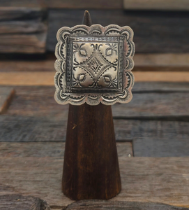 Square Adjustable Stamped Sterling Silver Ring by Vincent Platero