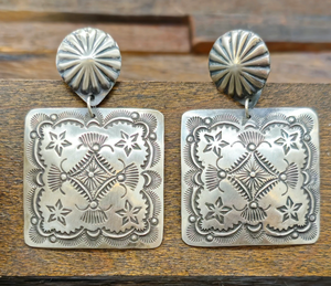 Sterling Silver Stamped Square Earrings by Vincent Platero